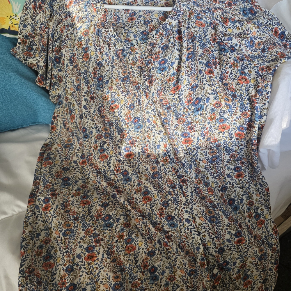 Rose + Olive Vibrant Blue and Orange Floral Relaxed Blouse
